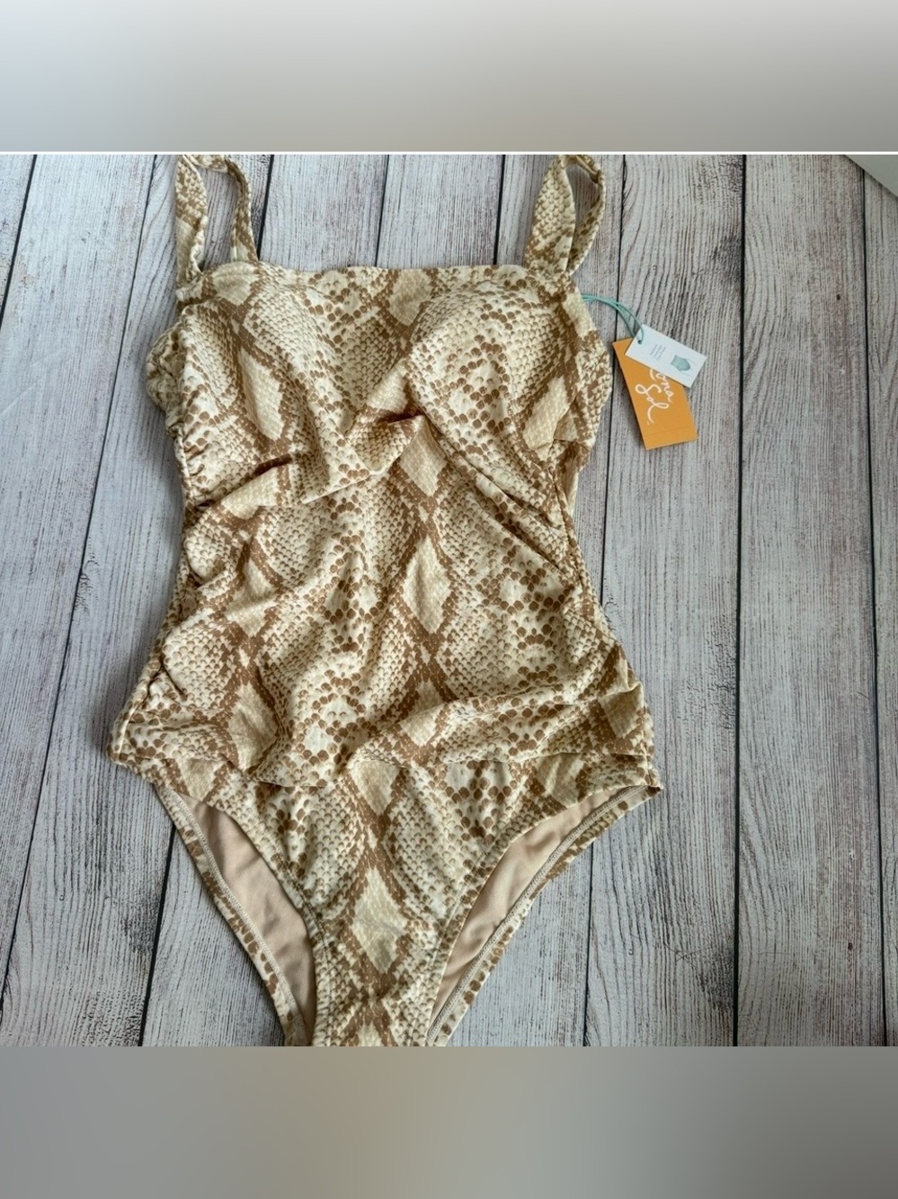 KONA SOL Tan Snake Print One Piece Swimsuit Small NWT
